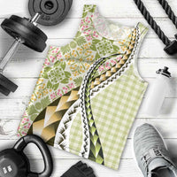 Aloha Vintage Palaka Floral Hawaiian Quilt Men Tank Top Omaomao Motif - Polynesian Pride