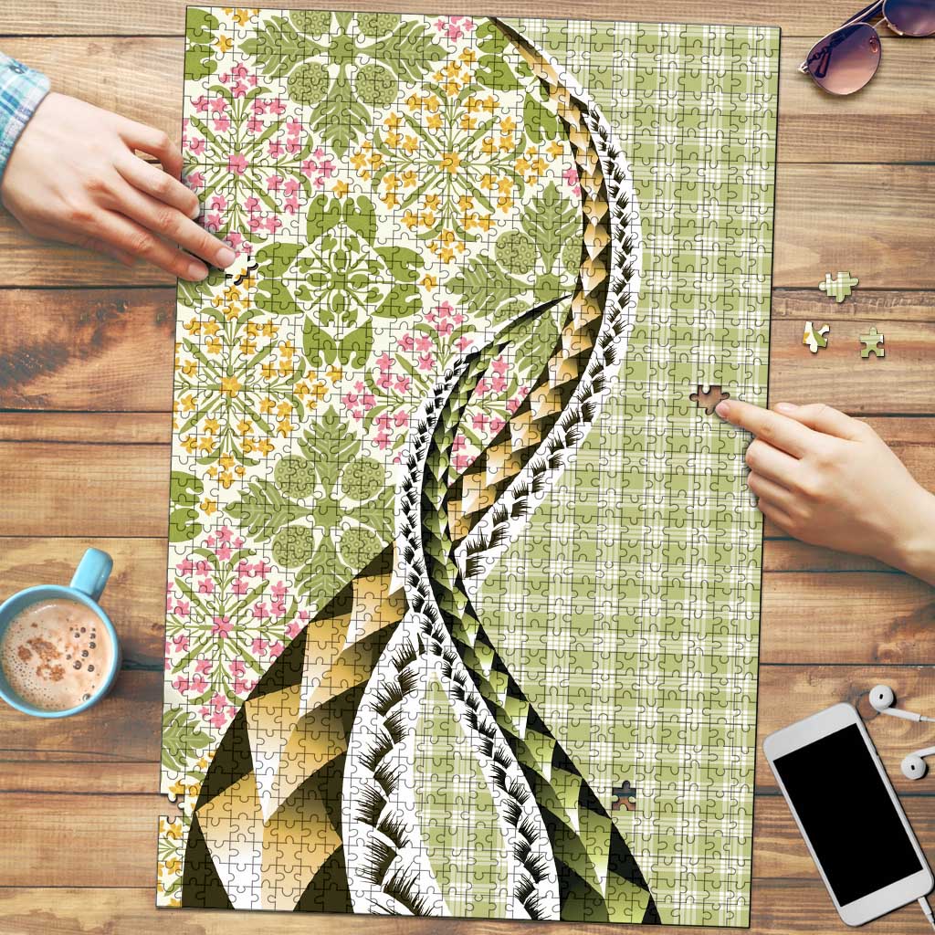 Aloha Vintage Palaka Floral Hawaiian Quilt Puzzle Omaomao Motif - Polynesian Pride