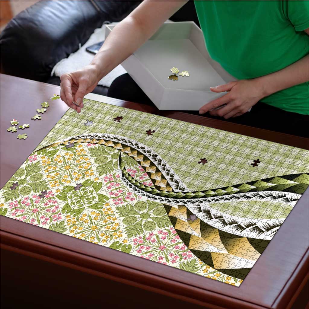 Aloha Vintage Palaka Floral Hawaiian Quilt Puzzle Omaomao Motif - Polynesian Pride