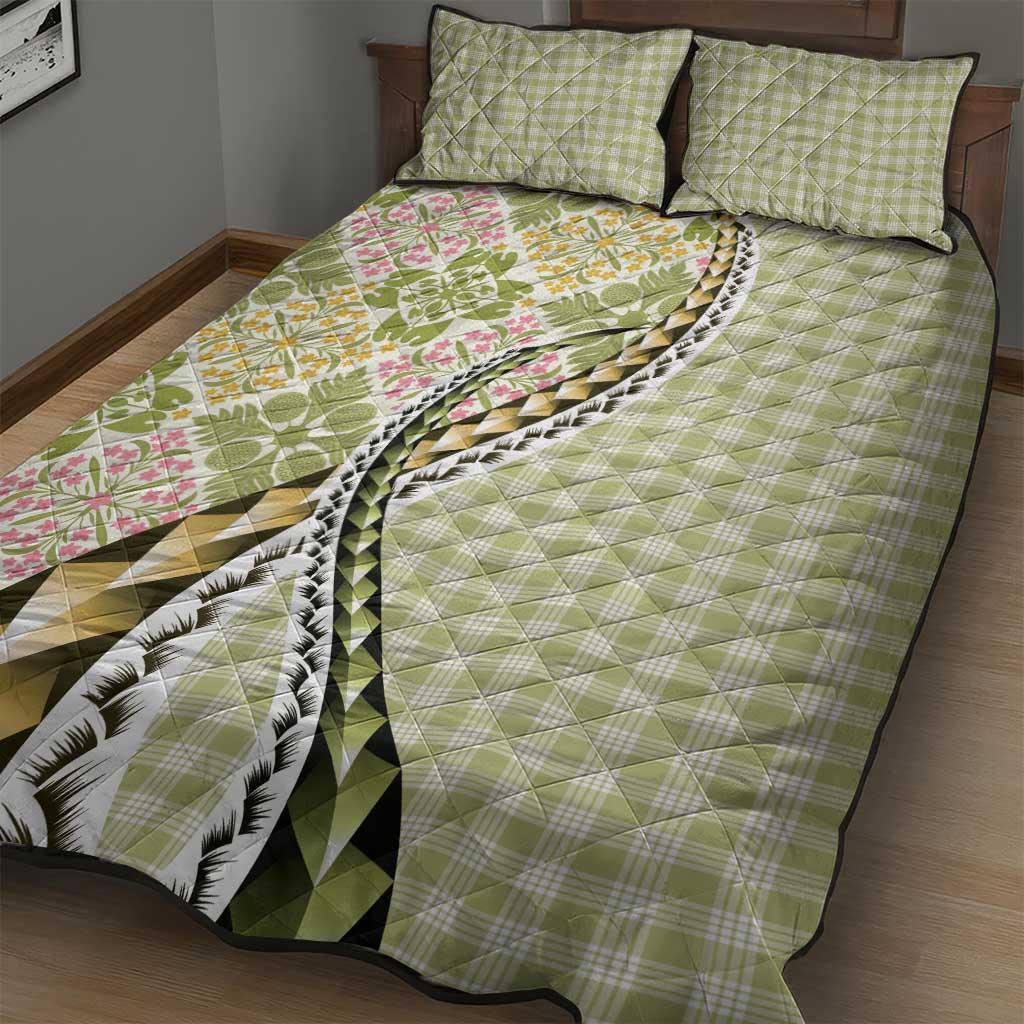 Aloha Vintage Palaka Floral Hawaiian Quilt Quilt Bed Set Omaomao Motif - Polynesian Pride