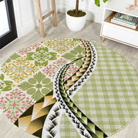 Aloha Vintage Palaka Floral Hawaiian Quilt Round Carpet Omaomao Motif - Polynesian Pride