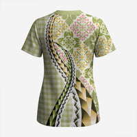 Aloha Vintage Palaka Floral Hawaiian Quilt Scrub Top Omaomao Motif - Polynesian Pride