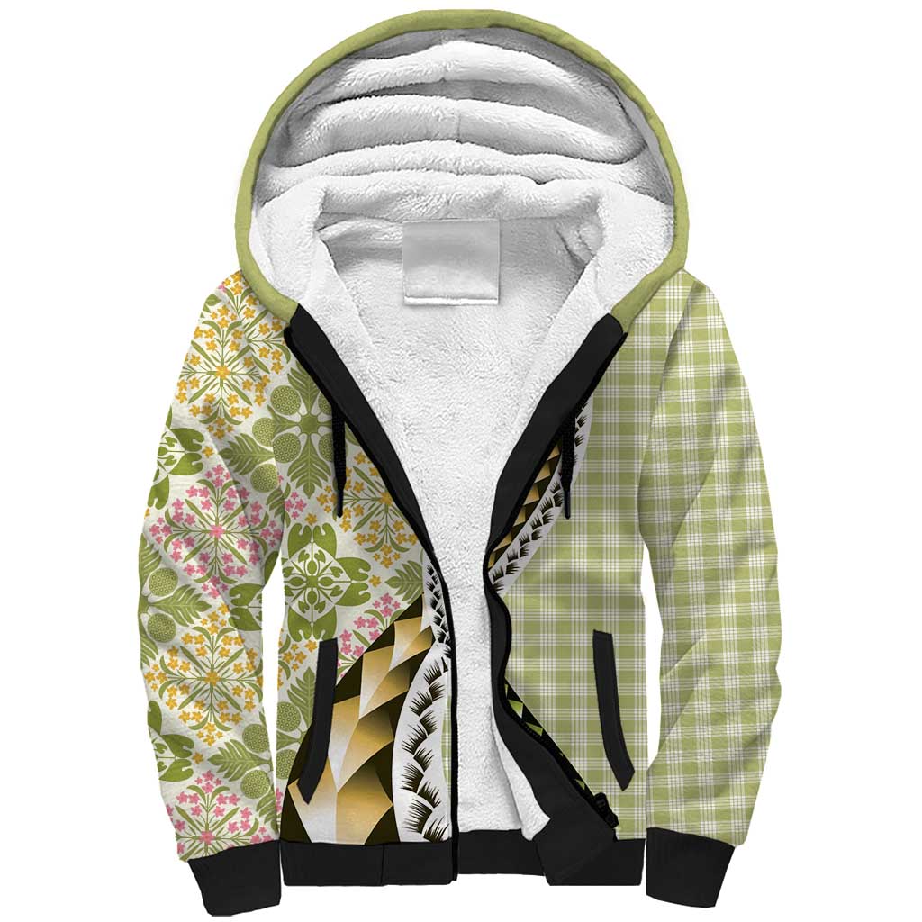 Aloha Vintage Palaka Floral Hawaiian Quilt Sherpa Hoodie Omaomao Motif - Polynesian Pride