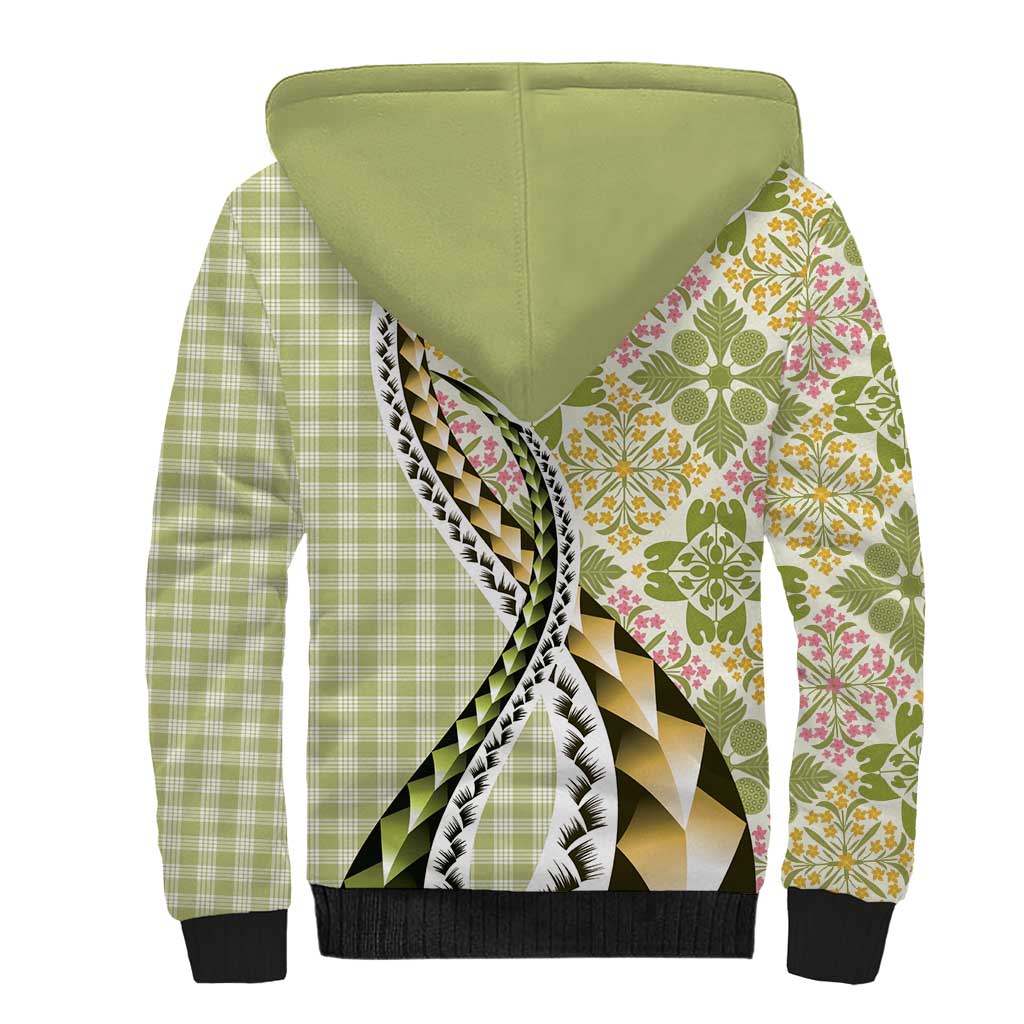Aloha Vintage Palaka Floral Hawaiian Quilt Sherpa Hoodie Omaomao Motif - Polynesian Pride