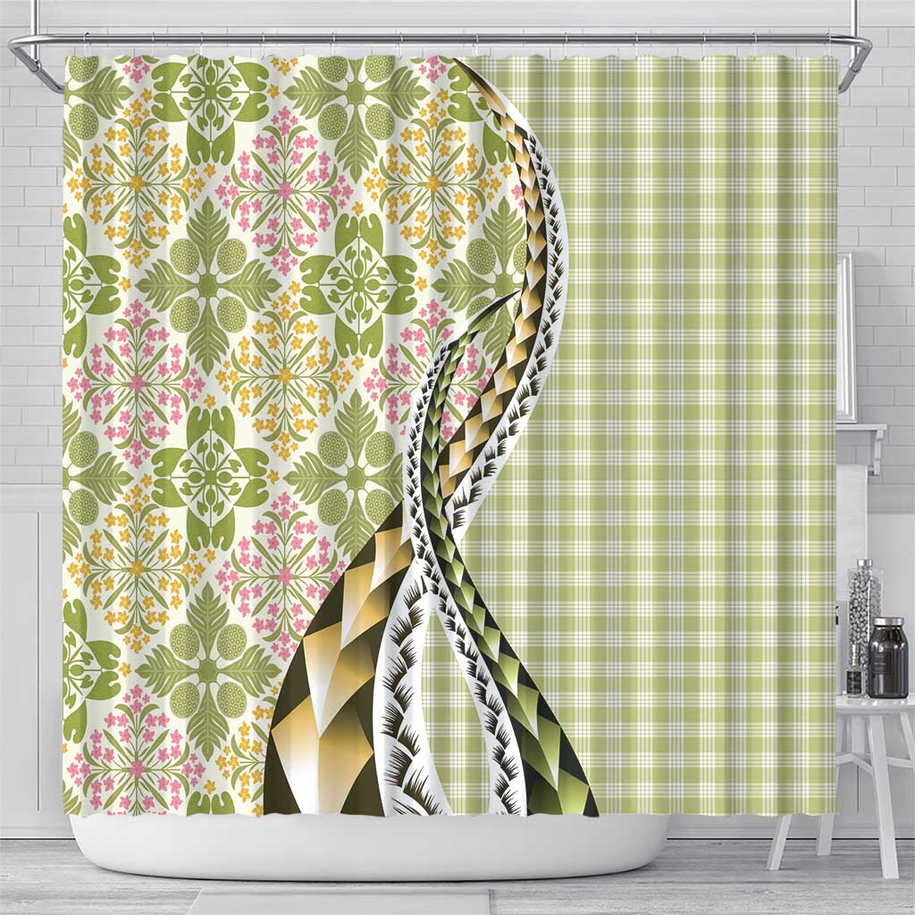 Aloha Vintage Palaka Floral Hawaiian Quilt Shower Curtain Omaomao Motif - Polynesian Pride
