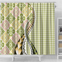 Aloha Vintage Palaka Floral Hawaiian Quilt Shower Curtain Omaomao Motif - Polynesian Pride