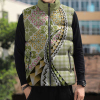 Aloha Vintage Palaka Floral Hawaiian Quilt Sleeveless Puffer Jacket Omaomao Motif - Polynesian Pride