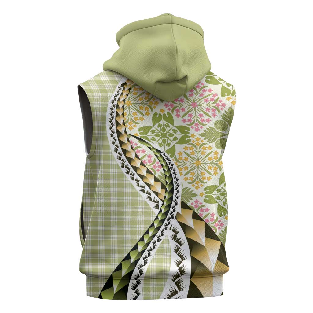 Aloha Vintage Palaka Floral Hawaiian Quilt Sleeveless Zip Hoodie Omaomao Motif - Polynesian Pride