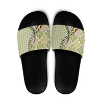 Aloha Vintage Palaka Floral Hawaiian Quilt Slide Sandals Omaomao Motif - Polynesian Pride