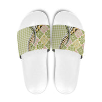 Aloha Vintage Palaka Floral Hawaiian Quilt Slide Sandals Omaomao Motif - Polynesian Pride