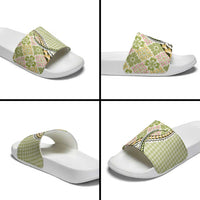 Aloha Vintage Palaka Floral Hawaiian Quilt Slide Sandals Omaomao Motif - Polynesian Pride