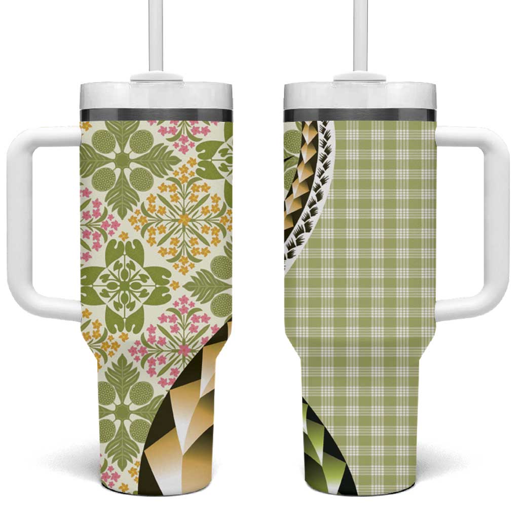 Aloha Vintage Palaka Floral Hawaiian Quilt Tumbler With Handle Omaomao Motif - Polynesian Pride