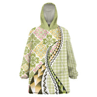 Aloha Vintage Palaka Floral Hawaiian Quilt Wearable Blanket Hoodie Omaomao Motif - Polynesian Pride