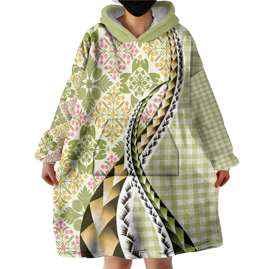 Aloha Vintage Palaka Floral Hawaiian Quilt Wearable Blanket Hoodie Omaomao Motif - Polynesian Pride