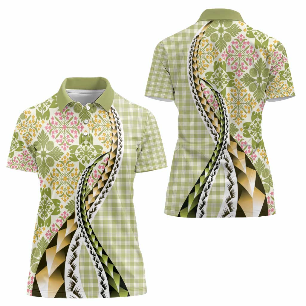 Aloha Vintage Palaka Floral Hawaiian Quilt Women Polo Shirt Omaomao Motif - Polynesian Pride