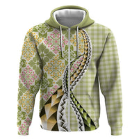 Aloha Vintage Palaka Floral Hawaiian Quilt Zip Hoodie Omaomao Motif - Polynesian Pride