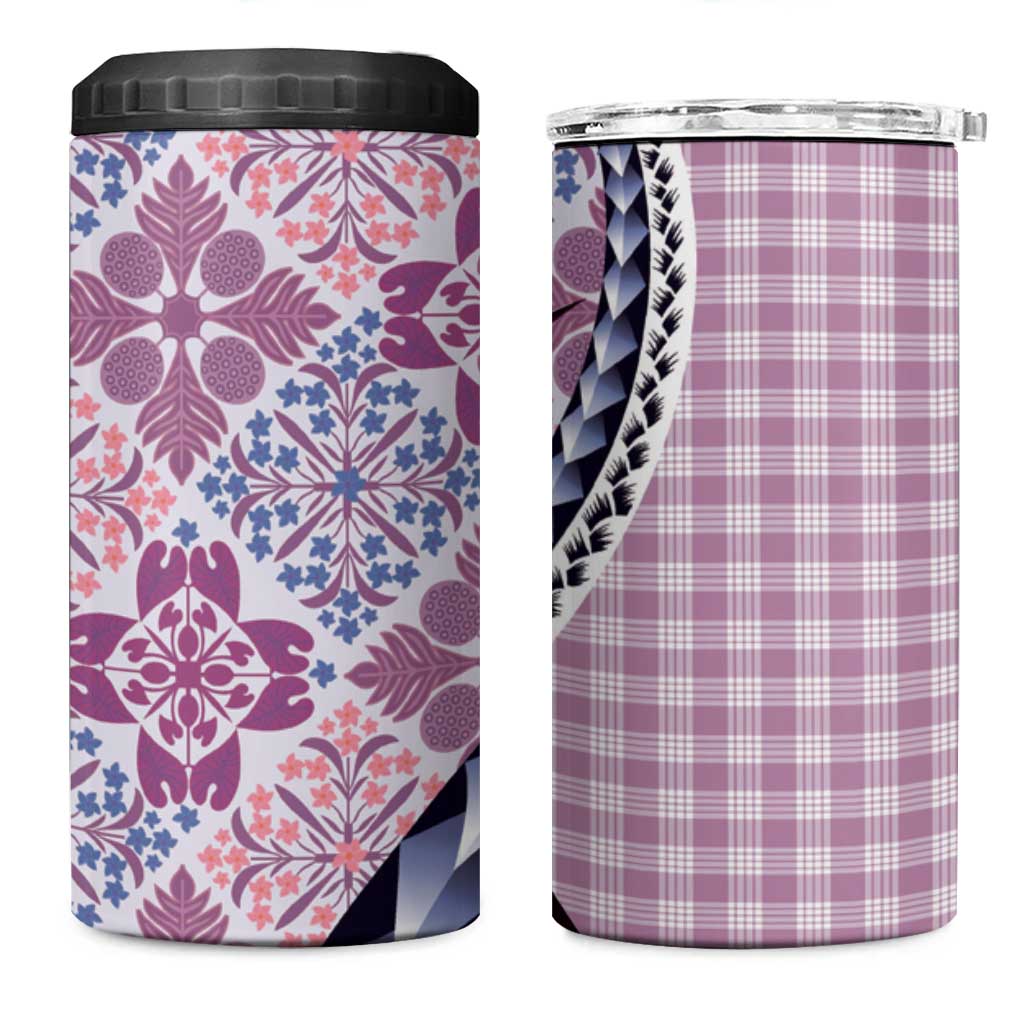 Aloha Vintage Palaka Floral Hawaiian Quilt 4 in 1 Can Cooler Tumbler Akala Motif - Polynesian Pride