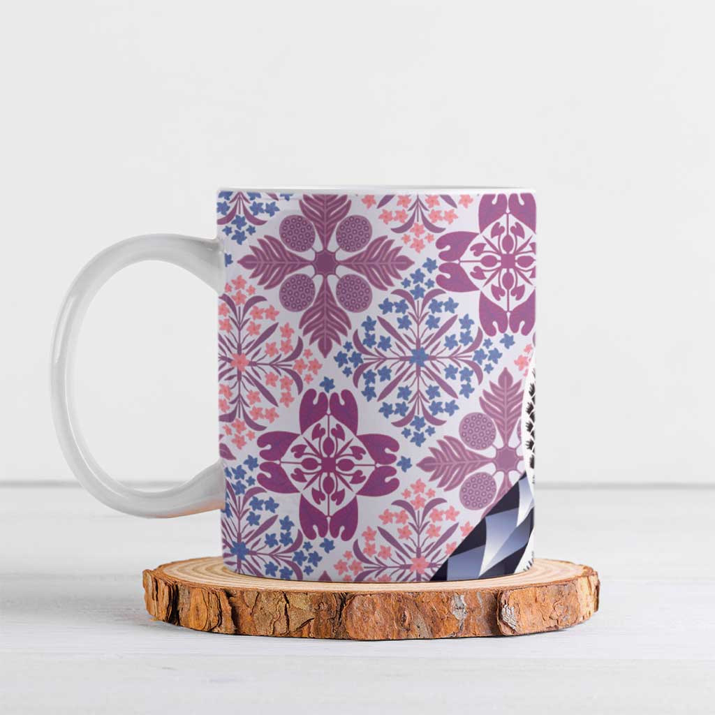 Aloha Vintage Palaka Floral Hawaiian Quilt Ceramic Mug Akala Motif - Polynesian Pride