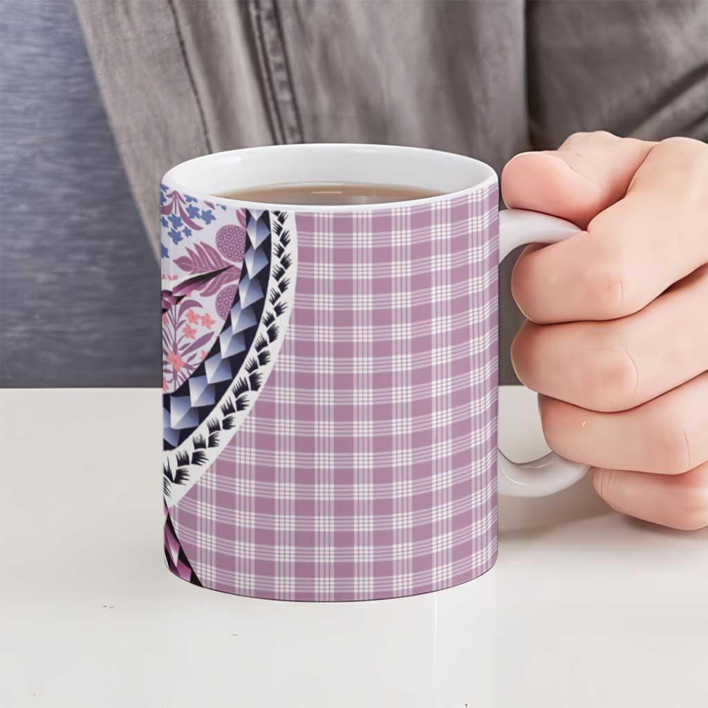 Aloha Vintage Palaka Floral Hawaiian Quilt Ceramic Mug Akala Motif - Polynesian Pride