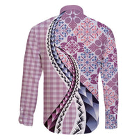 Aloha Vintage Palaka Floral Hawaiian Quilt Family Matching Long Sleeve Bodycon Dress and Hawaiian Shirt Akala Motif - Polynesian Pride