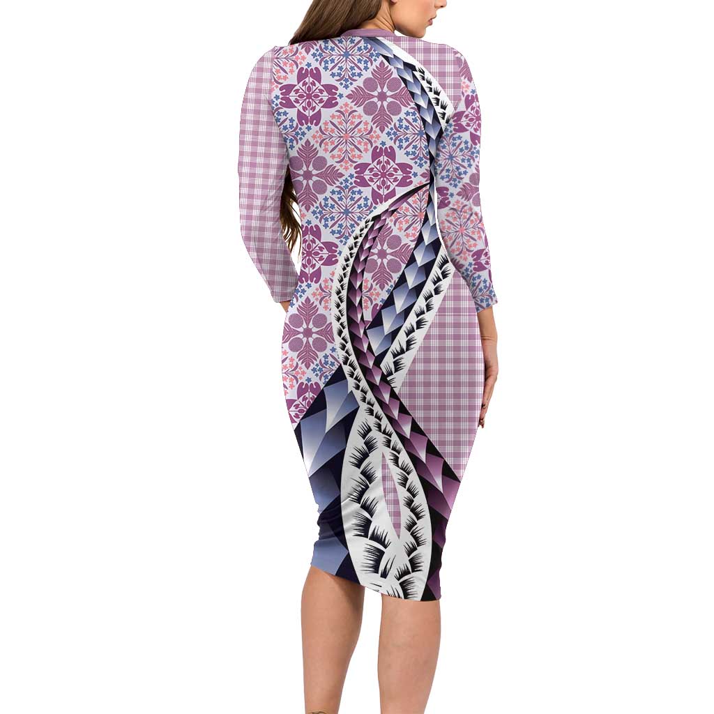 Aloha Vintage Palaka Floral Hawaiian Quilt Family Matching Long Sleeve Bodycon Dress and Hawaiian Shirt Akala Motif - Polynesian Pride