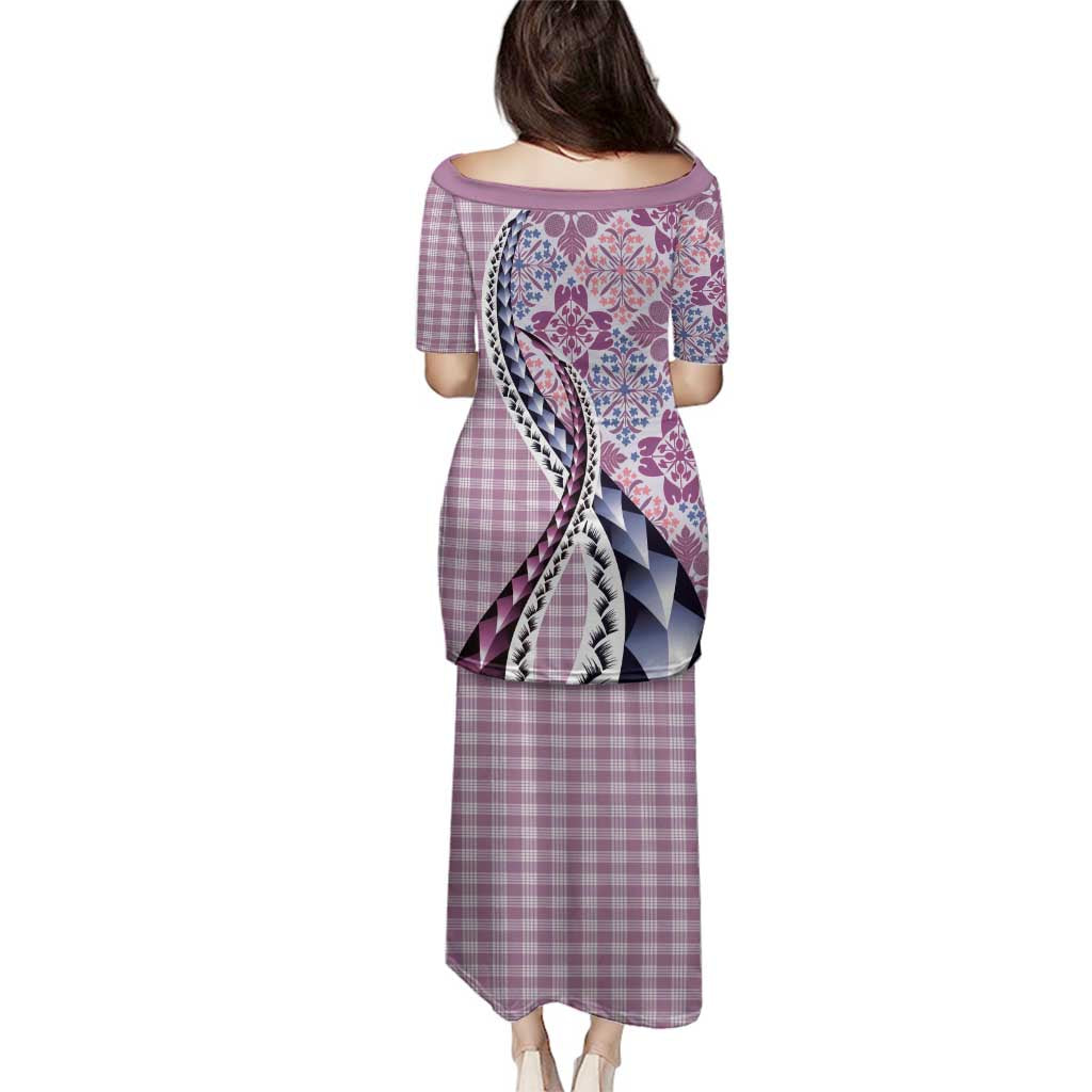 Aloha Vintage Palaka Floral Hawaiian Quilt Family Matching Puletasi and Hawaiian Shirt Akala Motif - Polynesian Pride