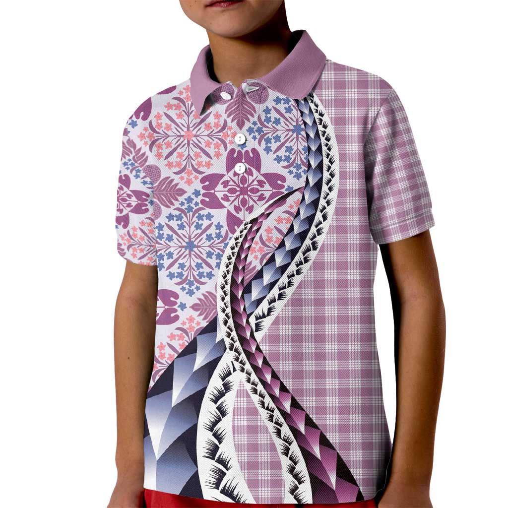 Aloha Vintage Palaka Floral Hawaiian Quilt Kid Polo Shirt Akala Motif - Polynesian Pride