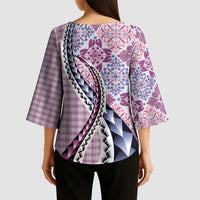 Aloha Vintage Palaka Floral Hawaiian Quilt Kimono Sleeve Blouse Akala Motif - Polynesian Pride