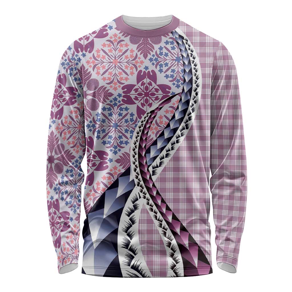 Aloha Vintage Palaka Floral Hawaiian Quilt Long Sleeve Shirt Akala Motif - Polynesian Pride