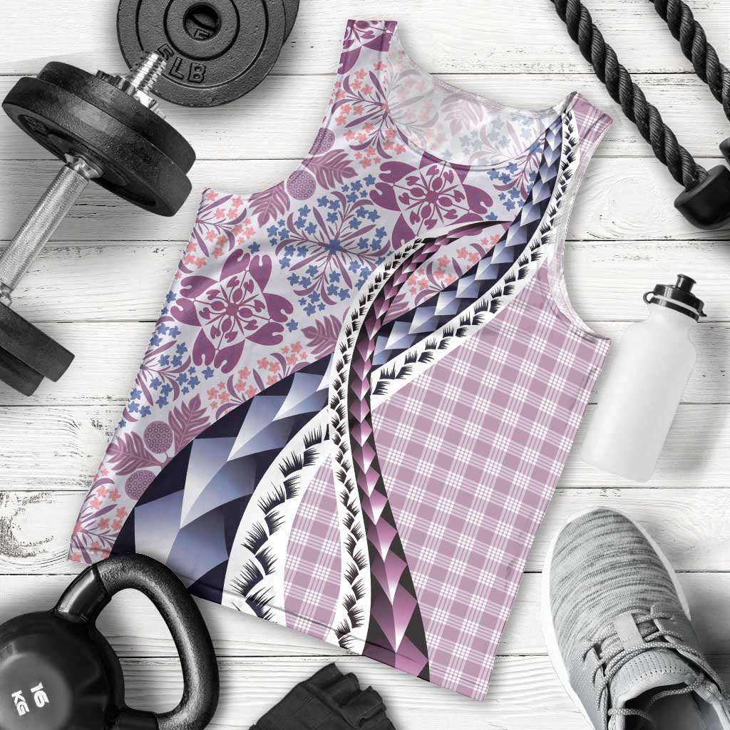 Aloha Vintage Palaka Floral Hawaiian Quilt Men Tank Top Akala Motif - Polynesian Pride