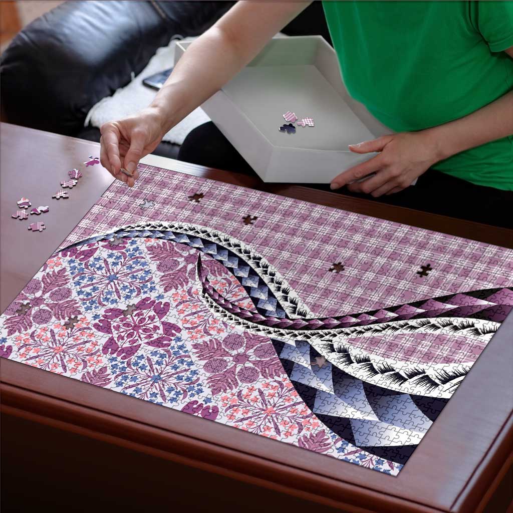 Aloha Vintage Palaka Floral Hawaiian Quilt Puzzle Akala Motif - Polynesian Pride