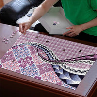 Aloha Vintage Palaka Floral Hawaiian Quilt Puzzle Akala Motif - Polynesian Pride