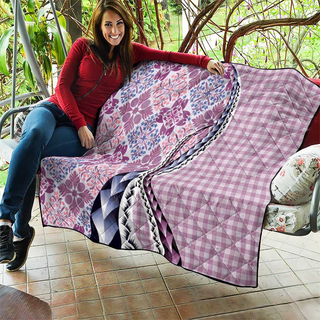 Aloha Vintage Palaka Floral Hawaiian Quilt Quilt Akala Motif - Polynesian Pride