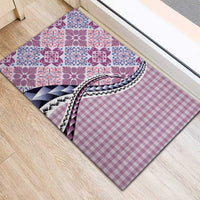 Aloha Vintage Palaka Floral Hawaiian Quilt Rubber Doormat Akala Motif - Polynesian Pride