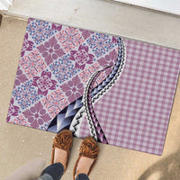 Aloha Vintage Palaka Floral Hawaiian Quilt Rubber Doormat Akala Motif - Polynesian Pride