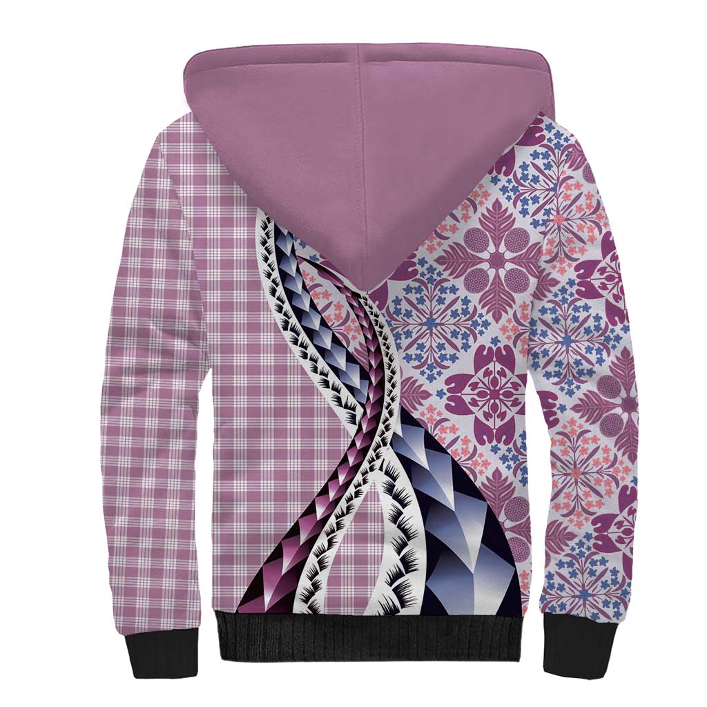 Aloha Vintage Palaka Floral Hawaiian Quilt Sherpa Hoodie Akala Motif - Polynesian Pride