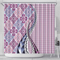 Aloha Vintage Palaka Floral Hawaiian Quilt Shower Curtain Akala Motif - Polynesian Pride