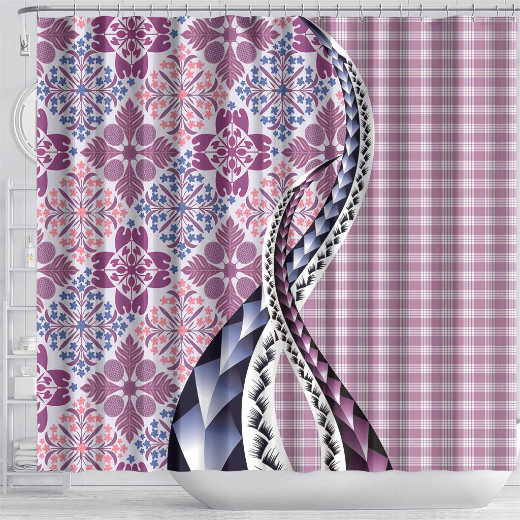 Aloha Vintage Palaka Floral Hawaiian Quilt Shower Curtain Akala Motif - Polynesian Pride