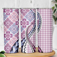 Aloha Vintage Palaka Floral Hawaiian Quilt Skinny Tumbler Akala Motif - Polynesian Pride