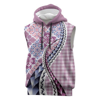 Aloha Vintage Palaka Floral Hawaiian Quilt Sleeveless Hoodie Akala Motif - Polynesian Pride