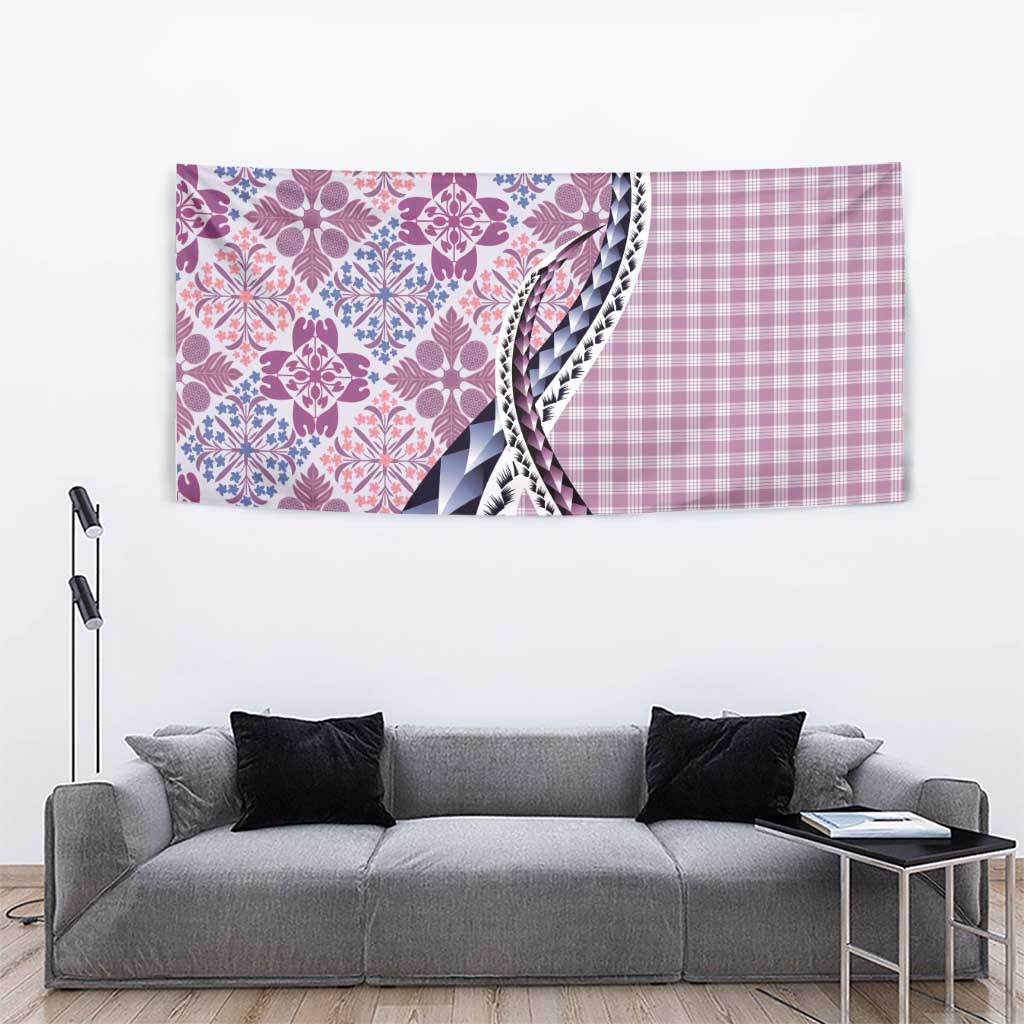 Aloha Vintage Palaka Floral Hawaiian Quilt Tapestry Akala Motif - Polynesian Pride