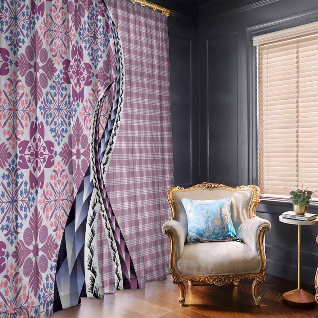 Aloha Vintage Palaka Floral Hawaiian Quilt Window Curtain Akala Motif - Polynesian Pride