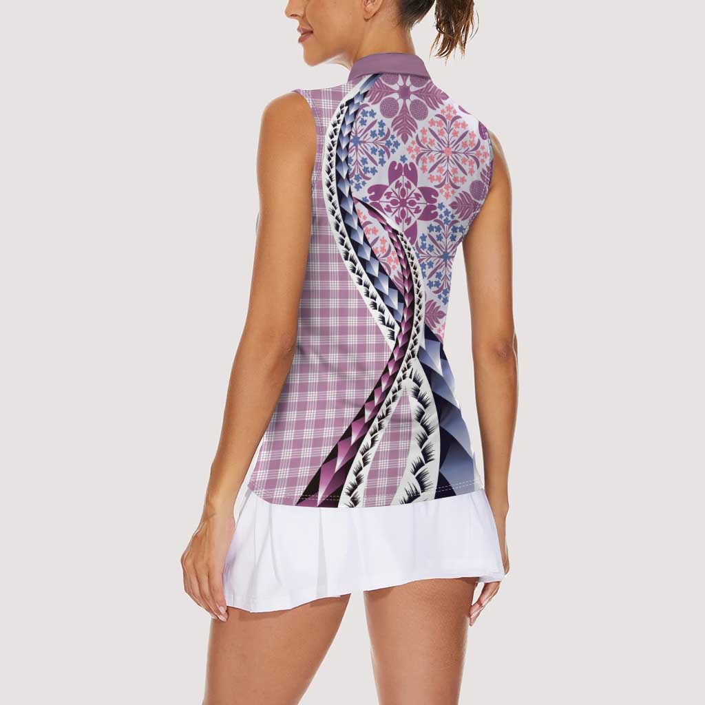 Aloha Vintage Palaka Floral Hawaiian Quilt Women Sleeveless Polo Shirt Akala Motif - Polynesian Pride