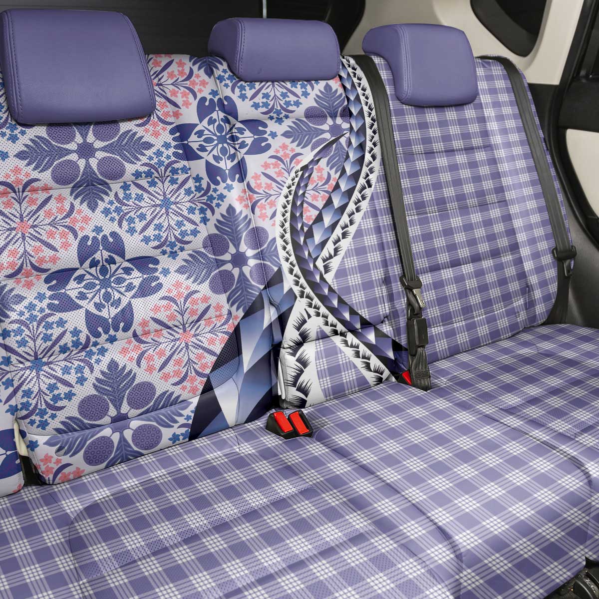 Aloha Vintage Palaka Floral Hawaiian Quilt Back Car Seat Cover Poni Motif - Polynesian Pride