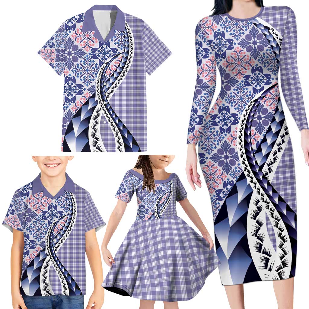 Aloha Vintage Palaka Floral Hawaiian Quilt Family Matching Long Sleeve Bodycon Dress and Hawaiian Shirt Poni Motif - Polynesian Pride