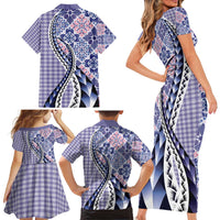 Aloha Vintage Palaka Floral Hawaiian Quilt Family Matching Short Sleeve Bodycon Dress and Hawaiian Shirt Poni Motif - Polynesian Pride
