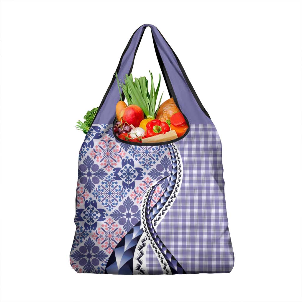 Aloha Vintage Palaka Floral Hawaiian Quilt Grocery Bag Poni Motif - Polynesian Pride