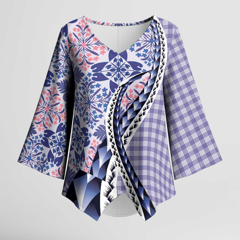 Aloha Vintage Palaka Floral Hawaiian Quilt Kimono Sleeve Blouse Poni Motif - Polynesian Pride