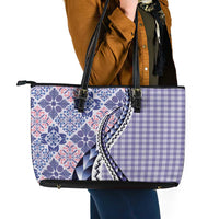 Aloha Vintage Palaka Floral Hawaiian Quilt Leather Tote Bag Poni Motif - Polynesian Pride