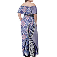 Aloha Vintage Palaka Floral Hawaiian Quilt Off Shoulder Maxi Dress Poni Motif - Polynesian Pride